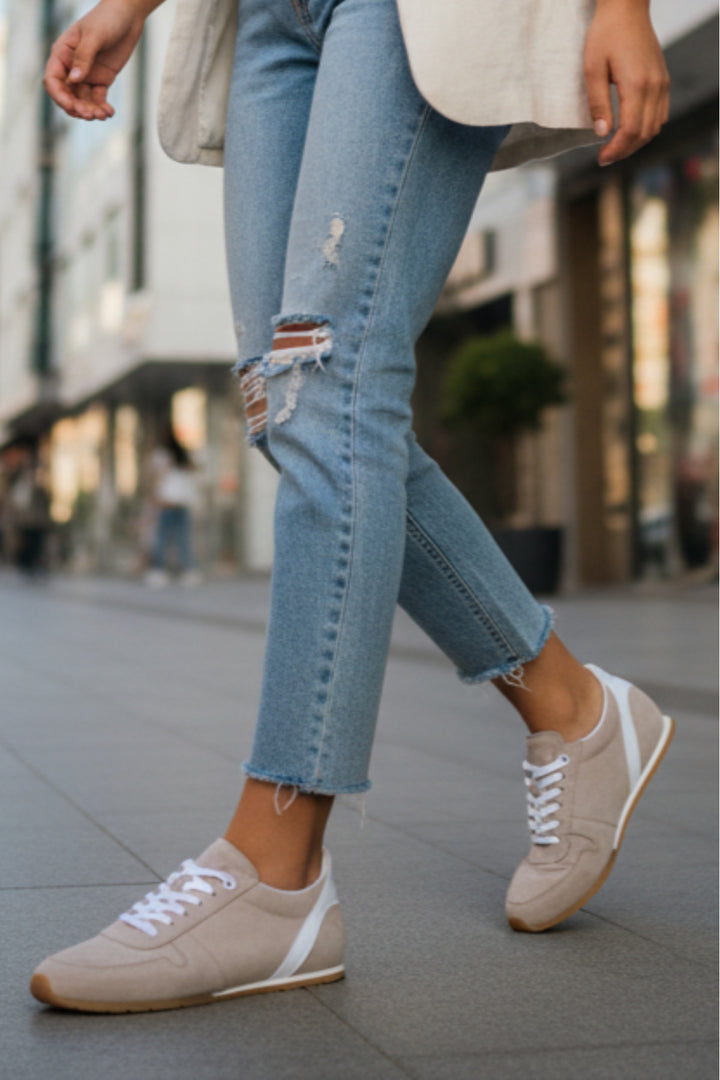 Wavelys ALESSIA Baskets en suède beige pour femmes chaussures de ville - Beige