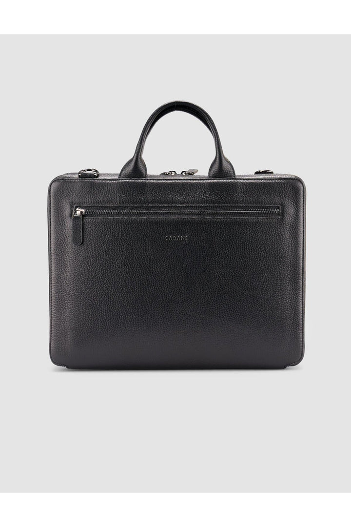 Cabani Shoes Sac en cuir véritable noir à deux compartiments pour documents et ordinateur portable - Noir