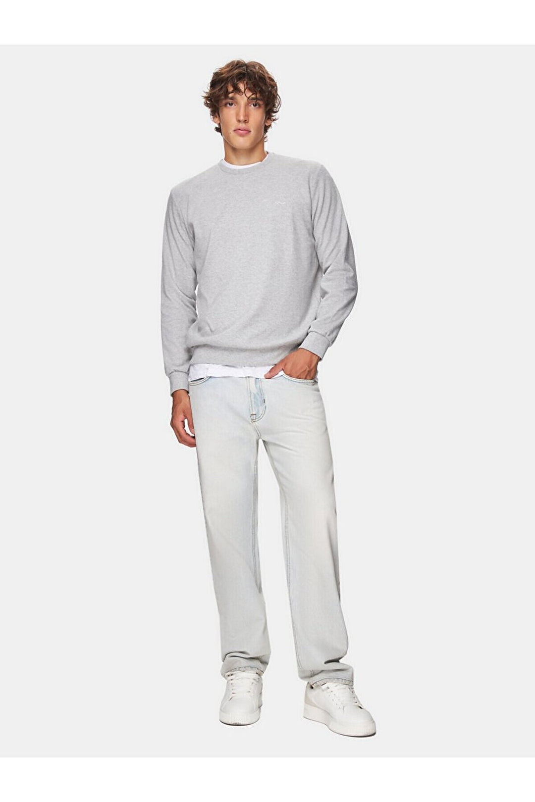 LTB Sweat-shirt gris à manches longues avec encolure en O