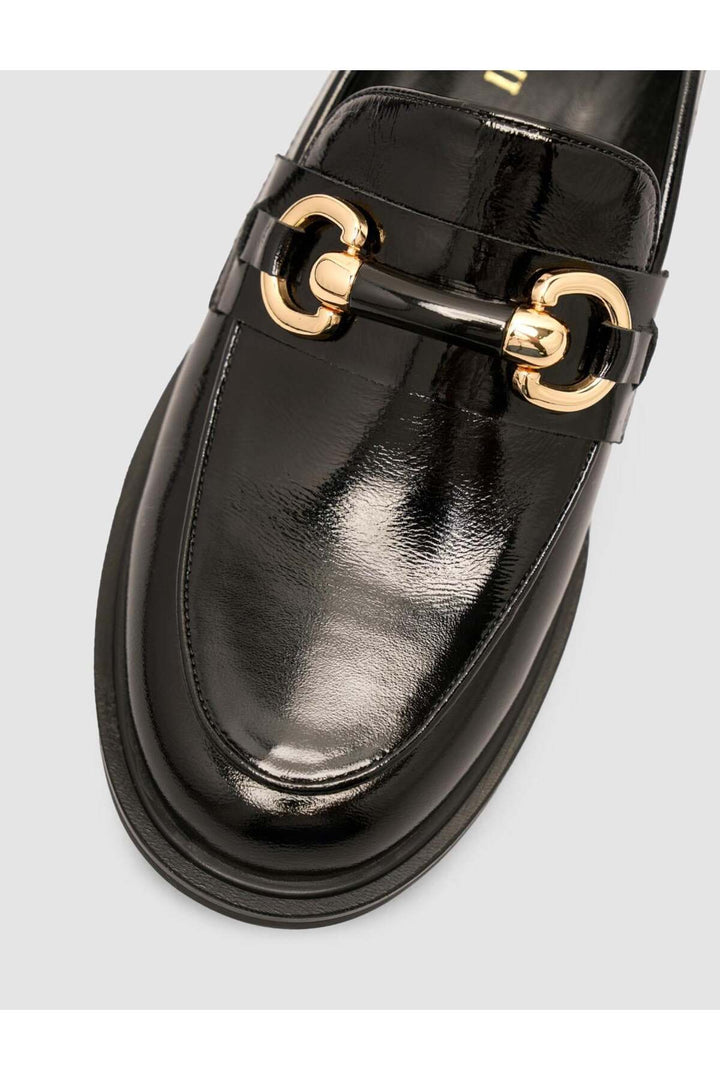 Cabani Shoes Chaussures Loafer pour femmes en cuir véritable verni noir avec boucle à 100% - Noir