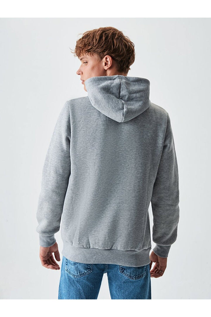 LTB Sweat-shirt gris coupe droite à capuche tendue sans fermeture éclair