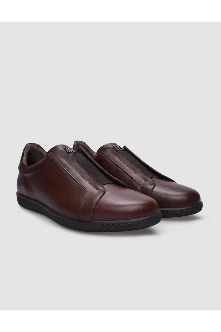 Cabani Shoes %100 Cuir Véritable Baskets Homme Marron à Élastique - Marron