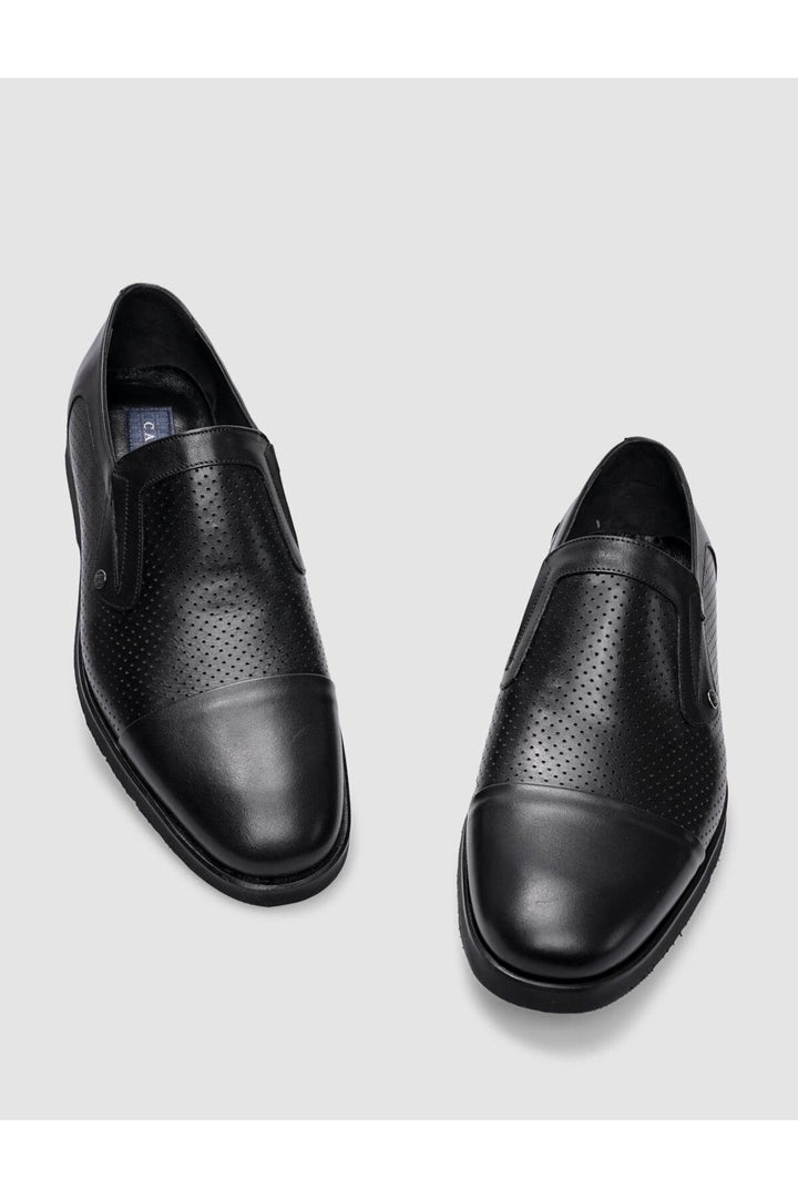 Cabani Shoes Chaussures classiques pour hommes en cuir véritable noir avec détails en laser à 100%. - Noir