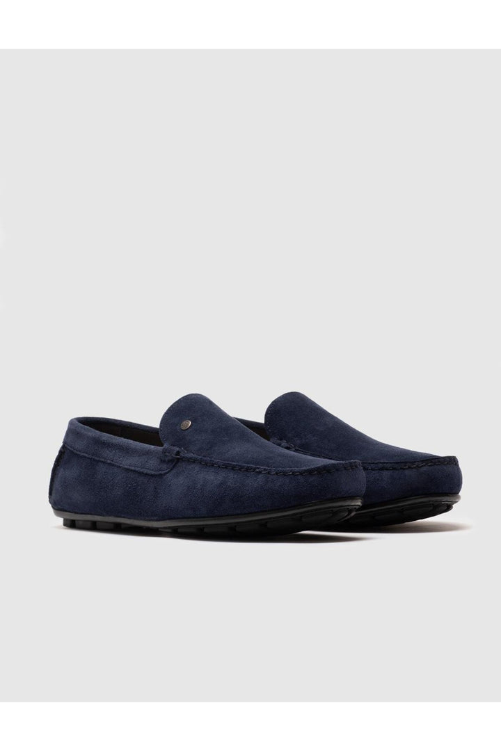 Cabani Shoes Mocassins pour hommes en cuir véritable bleu marine à semelle en caoutchouc - Multicolore
