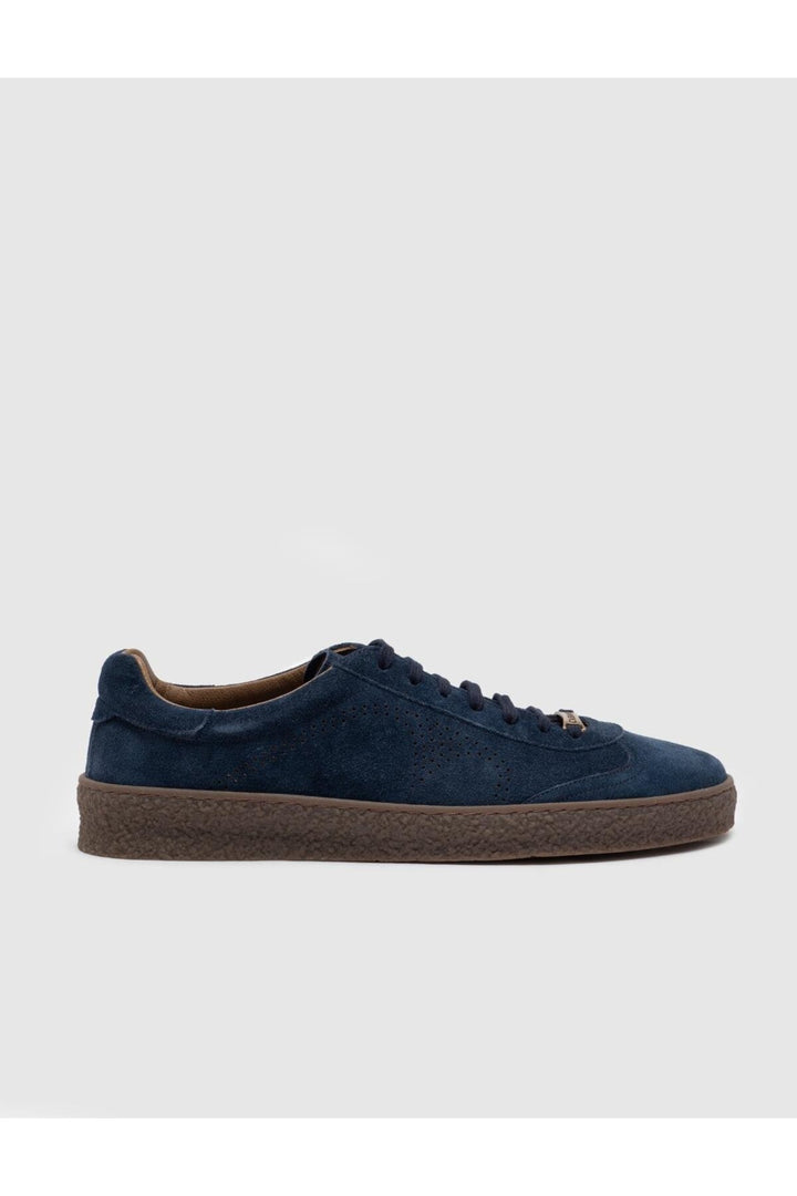 Cabani Shoes Chaussures de sport pour hommes en cuir véritable bleu marine à lacets avec semelle en caoutchouc. - Bleu marine