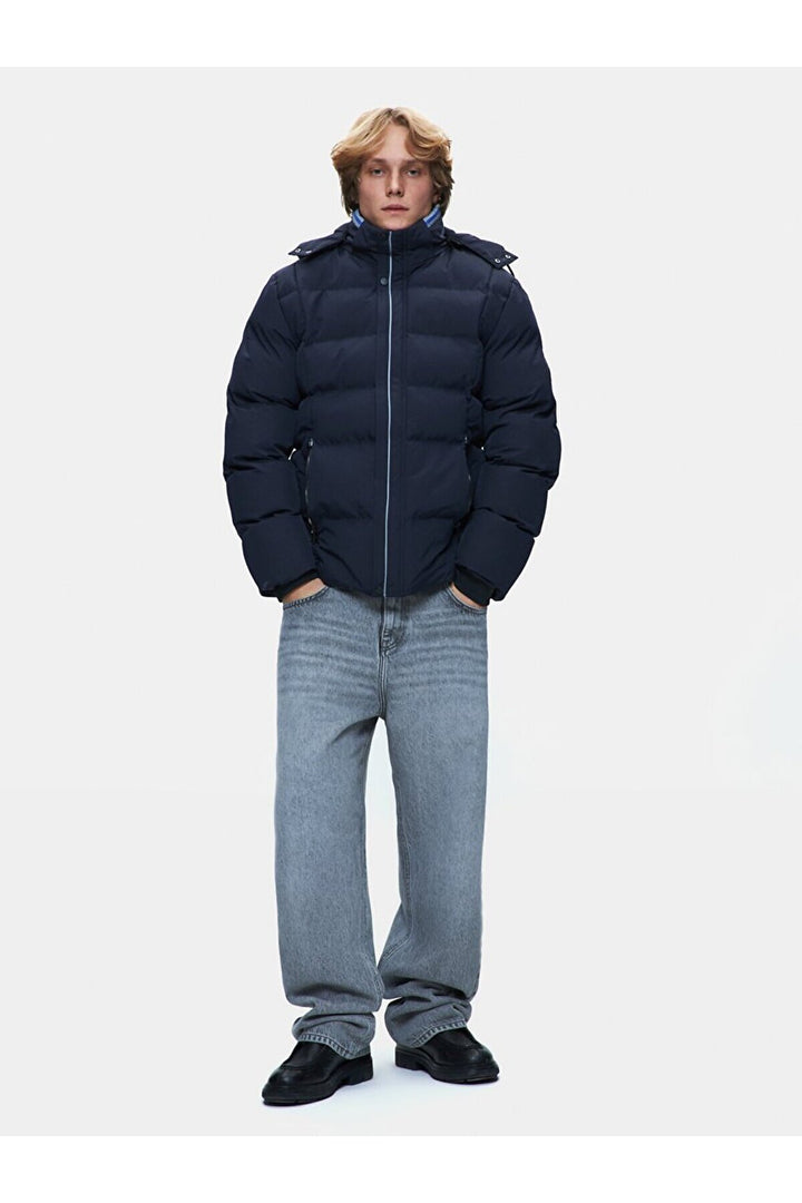 LTB Manteau à capuche gonflable bleu marine à manches longues