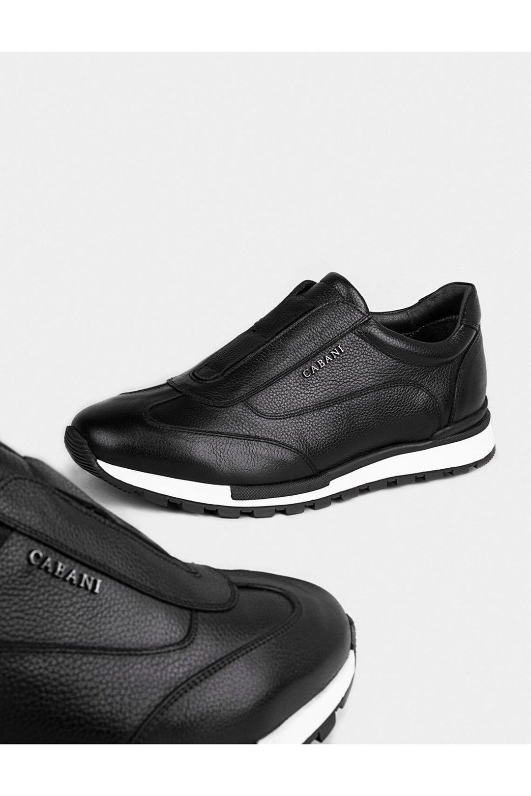 Cabani Shoes Chaussures de sport pour hommes en cuir véritable noires - Noir