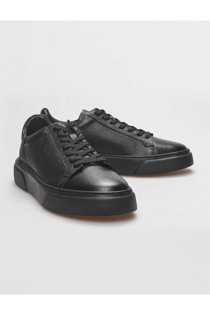 Cabani Shoes Savona Chaussures de sport pour hommes en cuir véritable noir à lacets - Noir