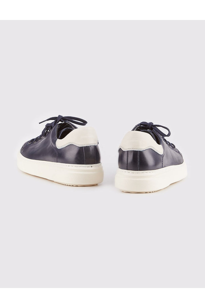 Cabani Shoes Chaussures de sport pour hommes en cuir véritable bleu marine à lacets - Bleu marine