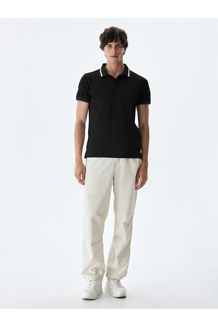 LTB T-shirt noir à col polo effet pâle