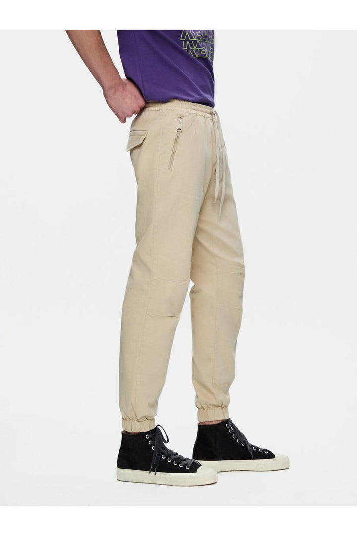LTB Pantalon gabardine beige à taille élastique