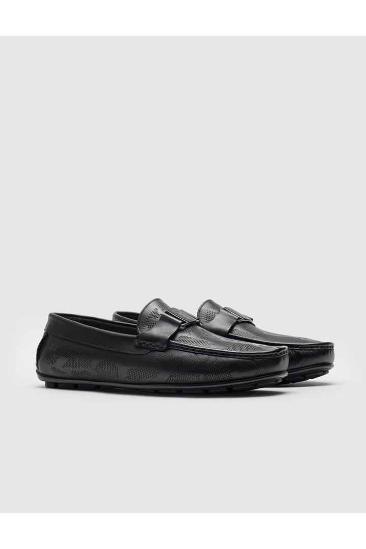 Cabani Shoes Mocassins pour hommes en cuir véritable noir avec motif camouflage - Noir
