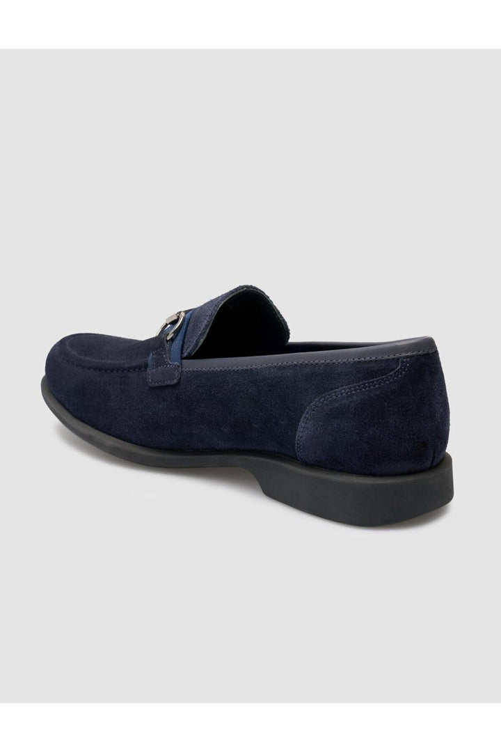 Cabani Shoes Mocassin pour homme en cuir véritable bleu marine avec détail de boucle. - Bleu marine