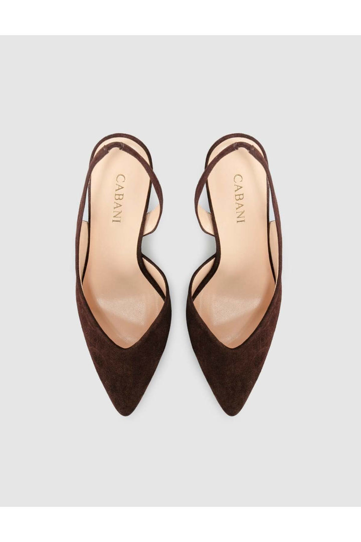Cabani Shoes Escarpins à talons aiguilles pour femmes en cuir suédé véritable marron avec bride arrière. - Marron