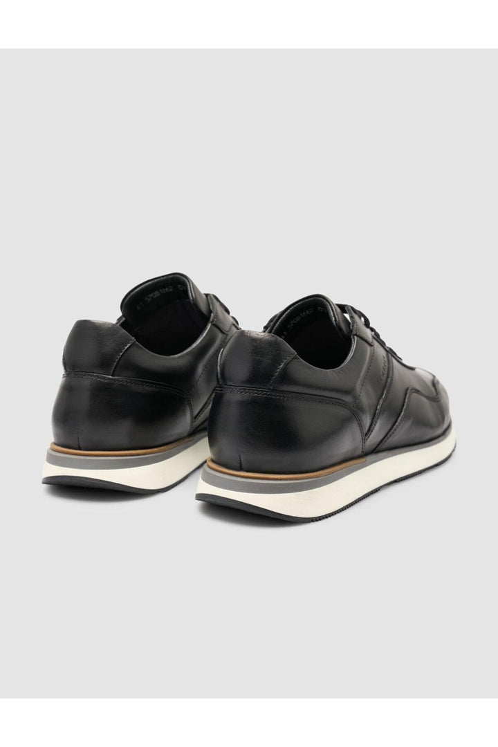 Cabani Shoes Nilaren %100 Cuir Véritable Noir Détails Blason Chaussures de Sport pour Hommes - Noir