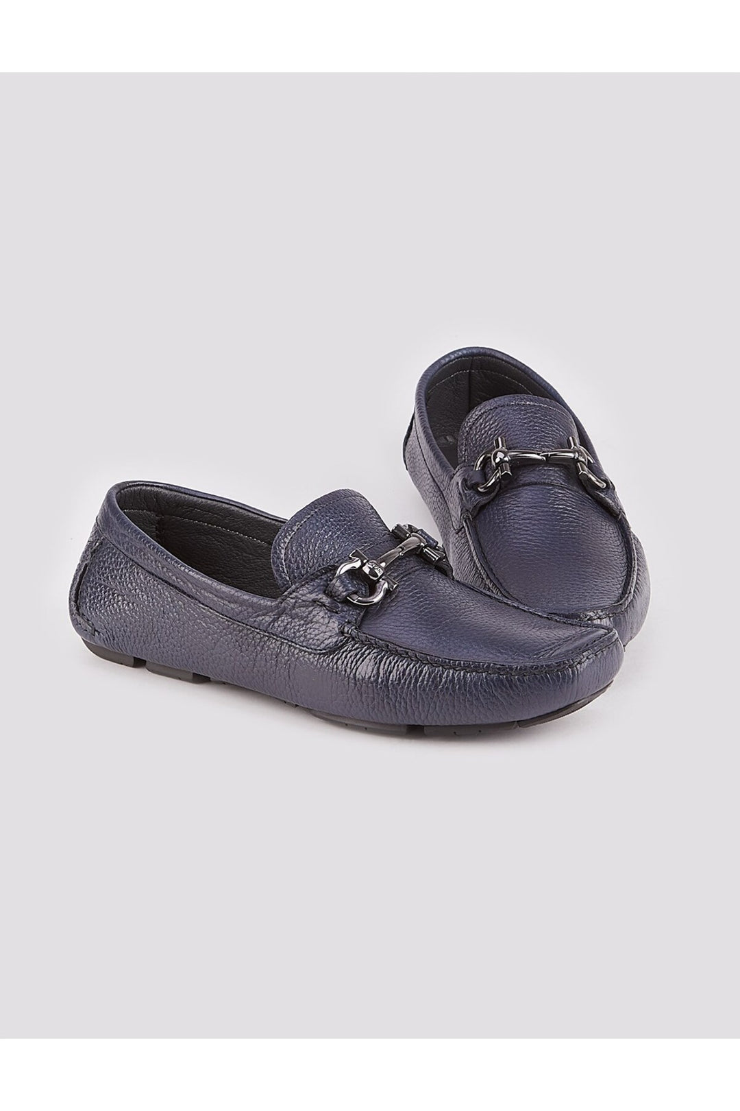 Cabani Shoes Chaussures Loafer pour homme en cuir véritable avec détail de boucle bleu marine - Bleu marine