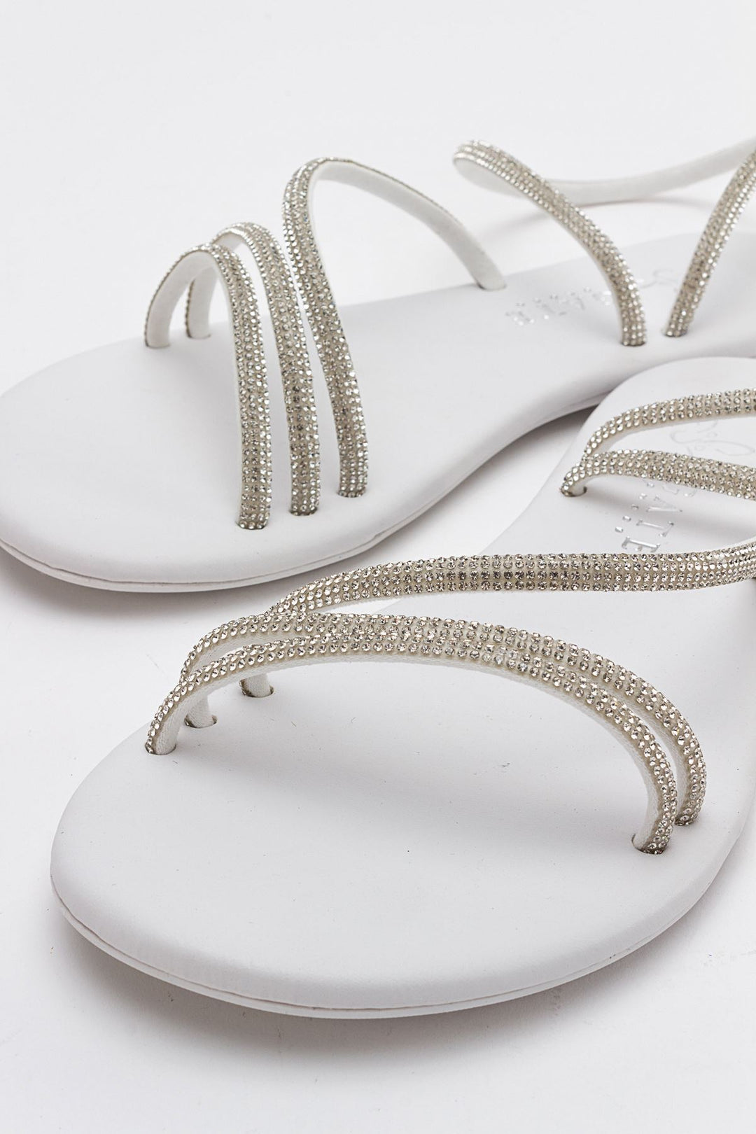 Wavelys Breta Sandale Femme à Talon Bas en Cristal Brillant Gate Shoes - Argent