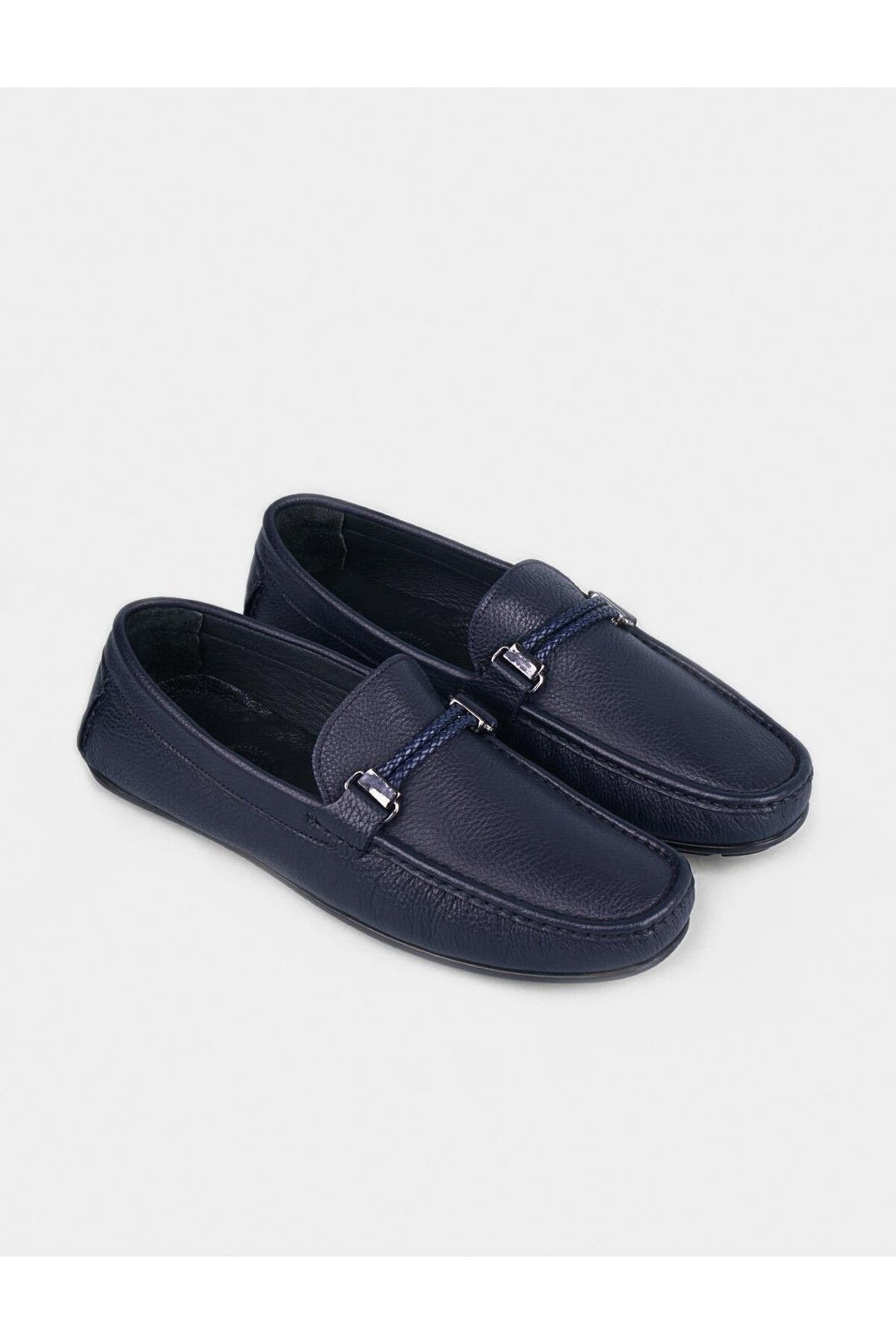 Cabani Shoes Chaussures Loafer pour hommes en cuir véritable bleu marine avec détails de ceinture. - Bleu marine