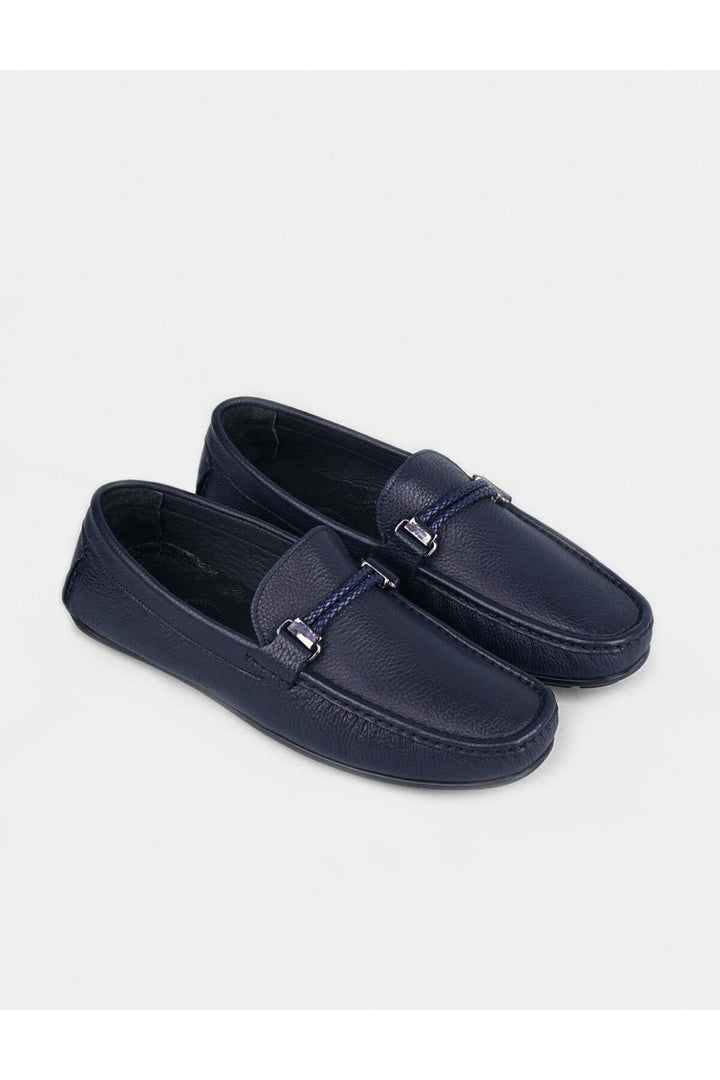 Cabani Shoes Chaussures Loafer pour hommes en cuir véritable bleu marine avec détails de ceinture. - Bleu marine