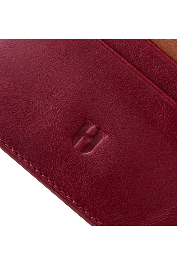 helmbrook Porte-cartes mince en cuir véritable pour homme avec protection RFID Elton Claret Red Plus