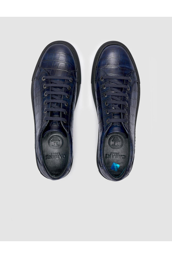 Cabani Shoes %100 Cuir véritable Bleu marine Croco Chaussures de sport pour hommes - Bleu marine