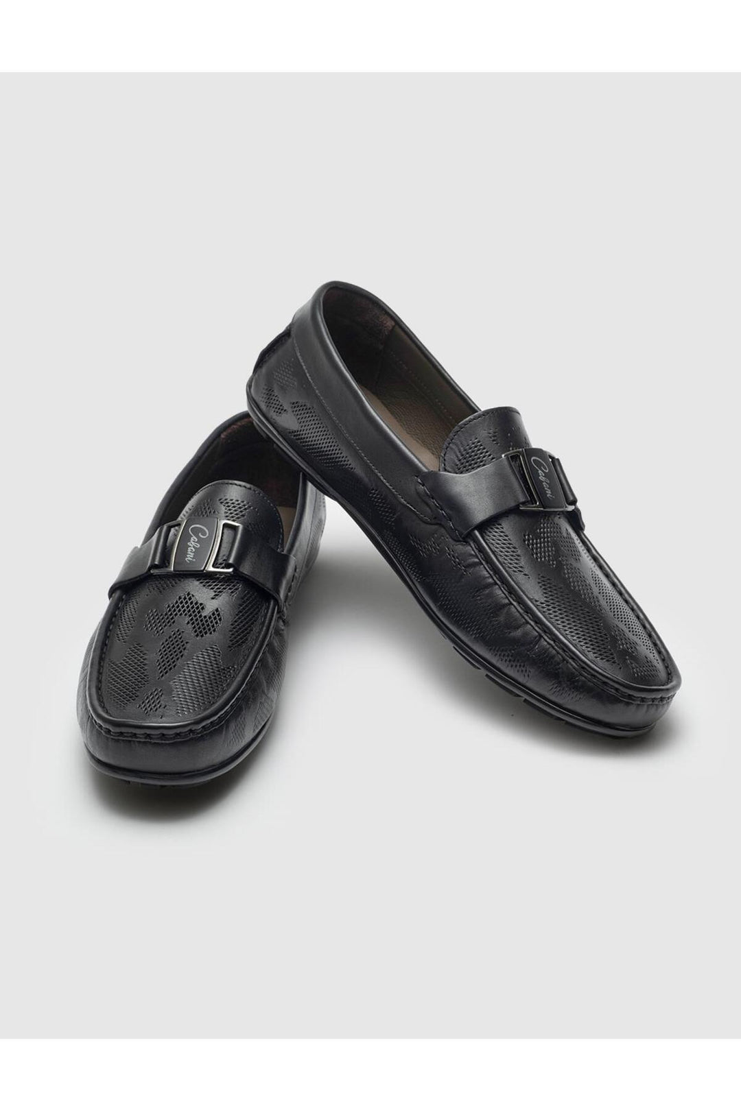 Cabani Shoes Mocassins pour hommes en cuir véritable noir avec motif camouflage - Noir
