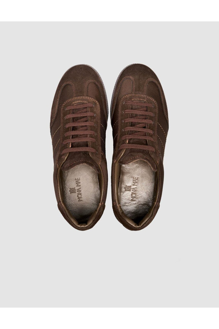 Cabani Shoes Baskets pour femmes en cuir suédé véritable marron à lacets - Marron