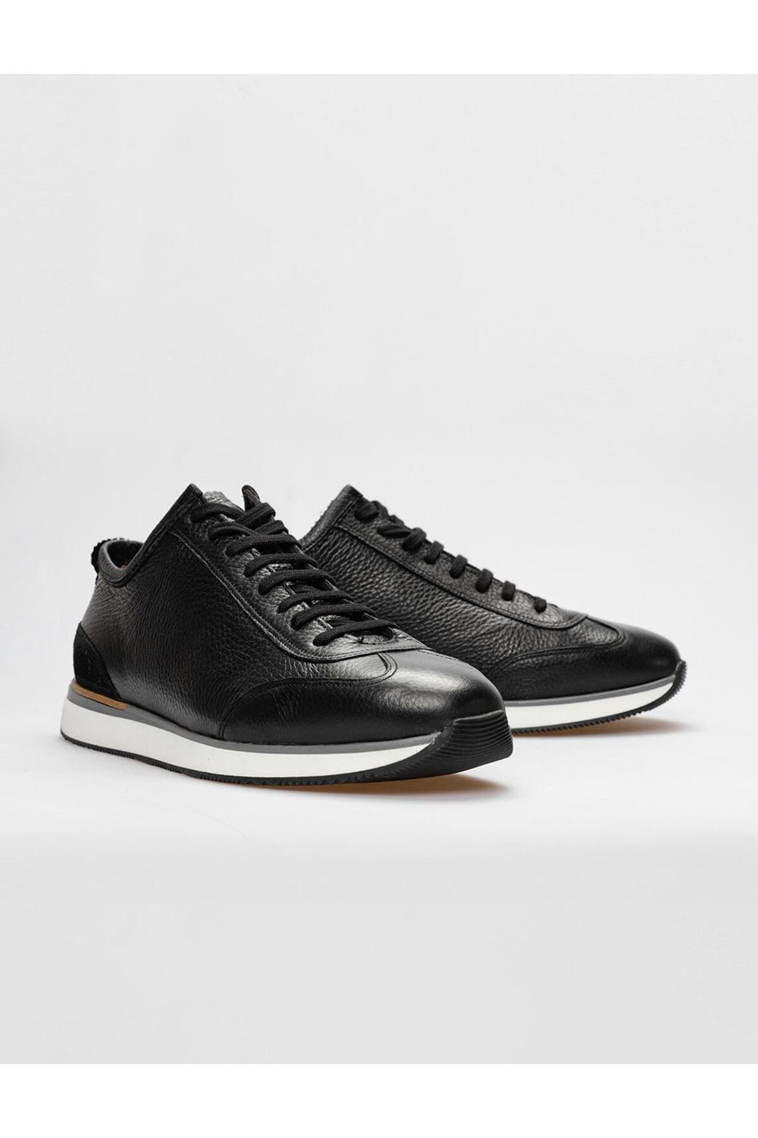 Cabani Shoes Chaussures de sport pour hommes en cuir véritable noires à lacets - Noir