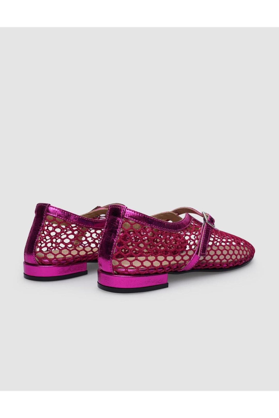 Cabani Shoes Ballerines pour femmes en cuir véritable 100% avec détails en filet et boucle fuchsia. - Rose