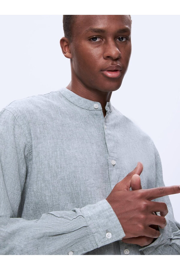 LTB Chemise verte à manches longues Regular Judge Collar Linen Look