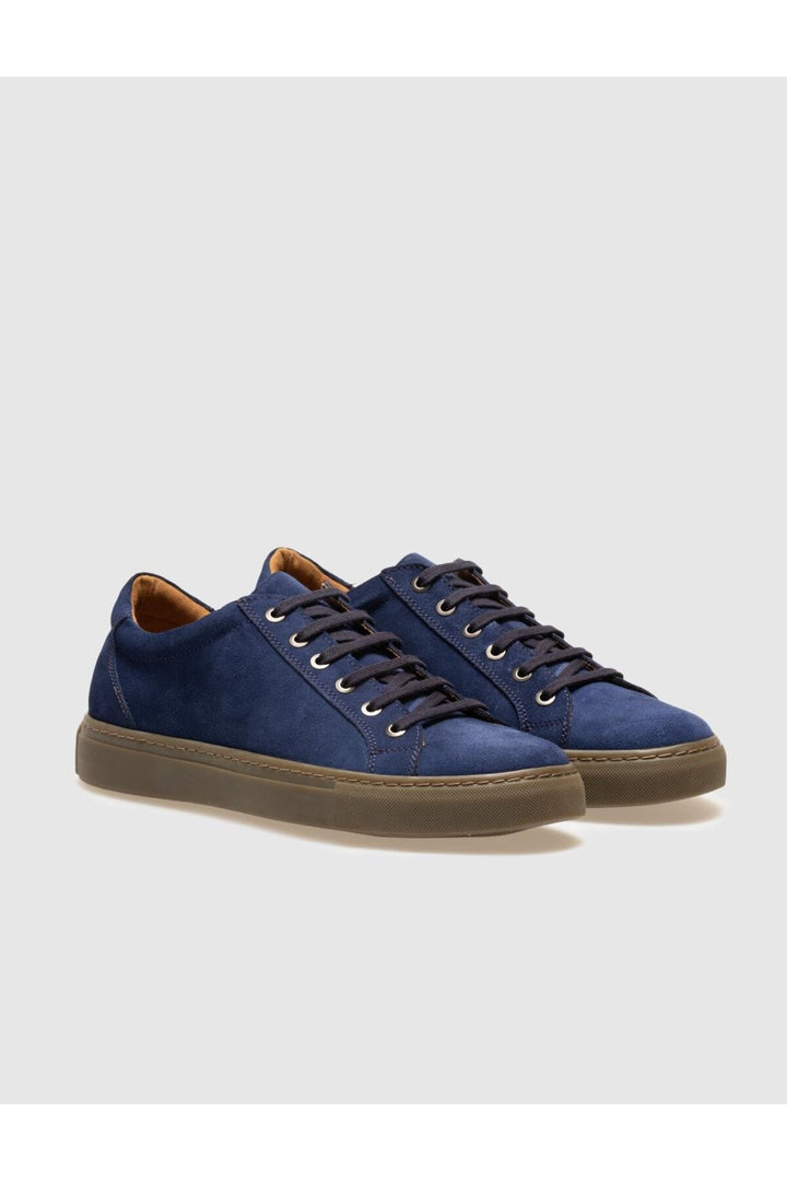 Cabani Shoes Chaussures de sport pour hommes en cuir véritable en suède bleu avec lacets. - Bleu
