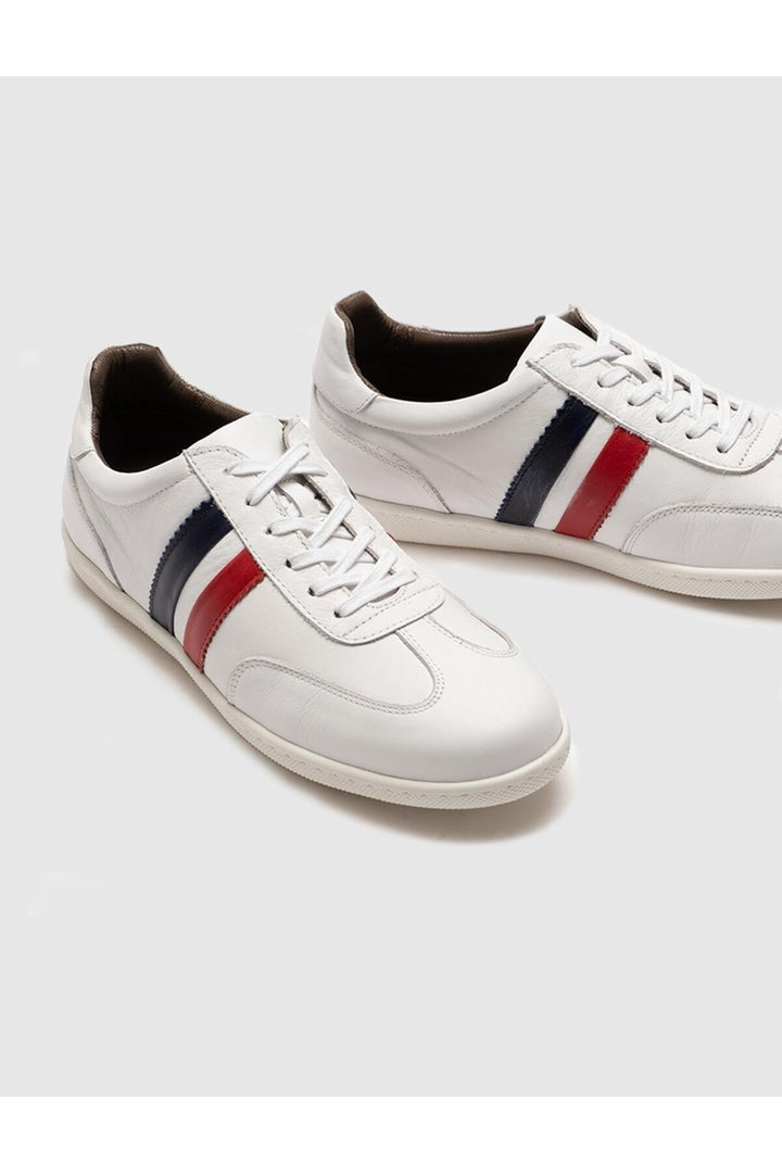 Cabani Shoes Chaussures de sport pour hommes en cuir véritable blanches à lacets - Blanc