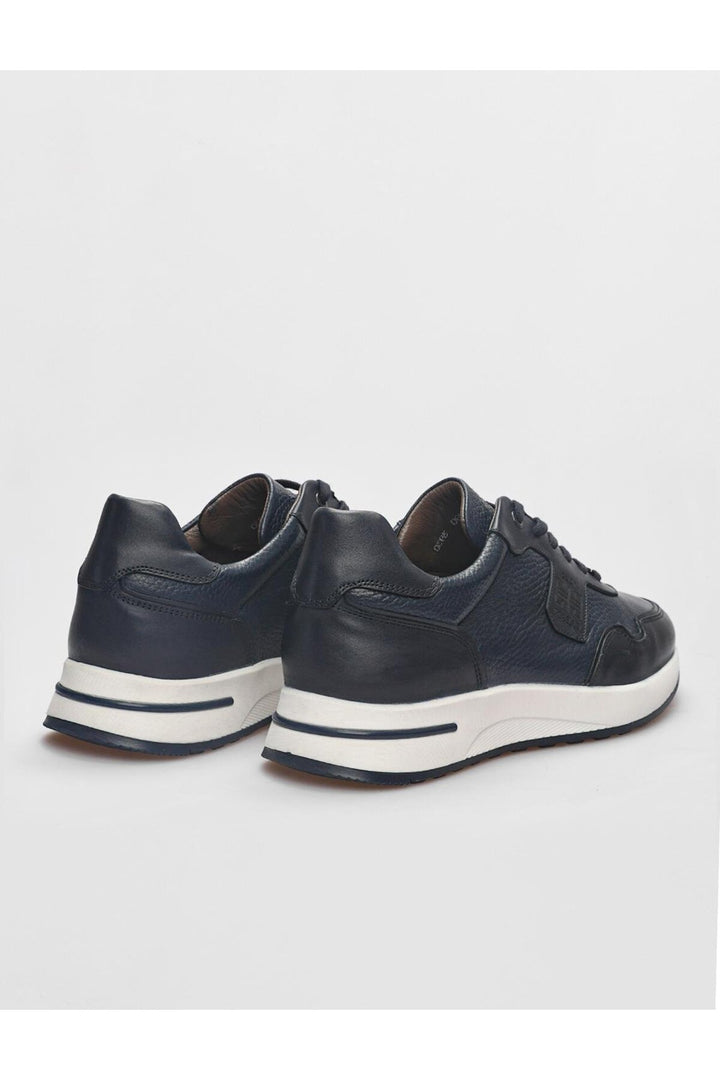 Cabani Shoes Chaussures de sport pour hommes en cuir véritable bleu marine à lacets - Bleu marine