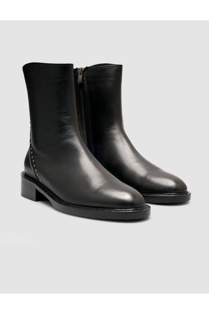 Cabani Shoes Bottines quotidiennes pour femmes en cuir véritable noir avec détails cloutés et fermeture éclair. - Noir