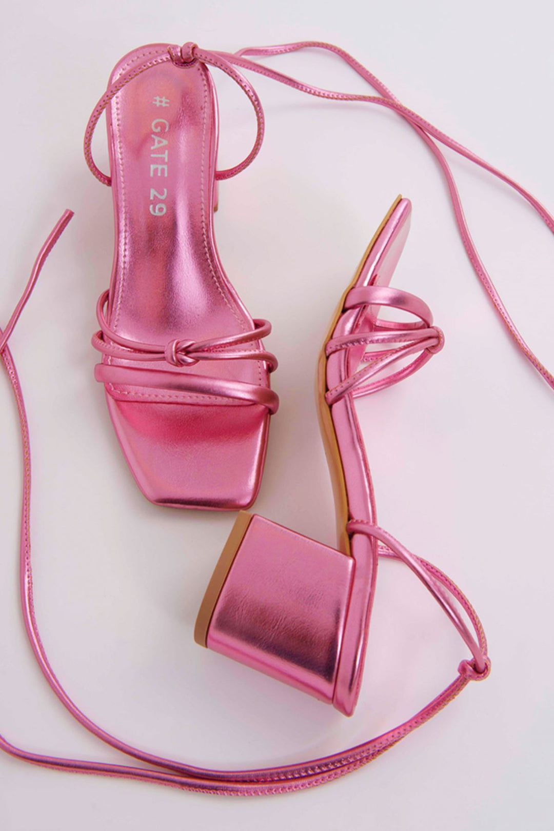 Wavelys Sandales à talons confortables avec lacets amovibles | Ella Gate Shoes - Rose