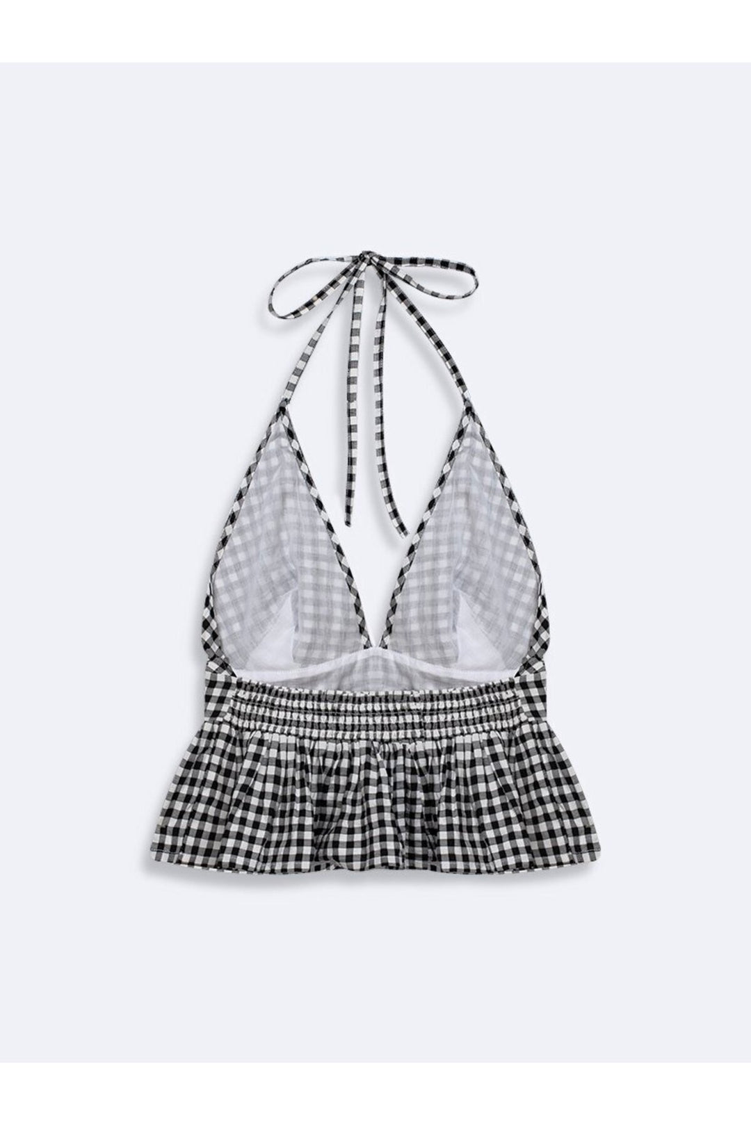 LTB Blouse blanche à col halter à carreaux avec lien autour du cou - Blanc