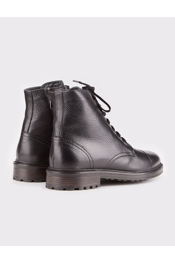 Cabani Shoes Bottines homme en cuir véritable à lacets et fermeture éclair, semelle thermo, noires. - Noir