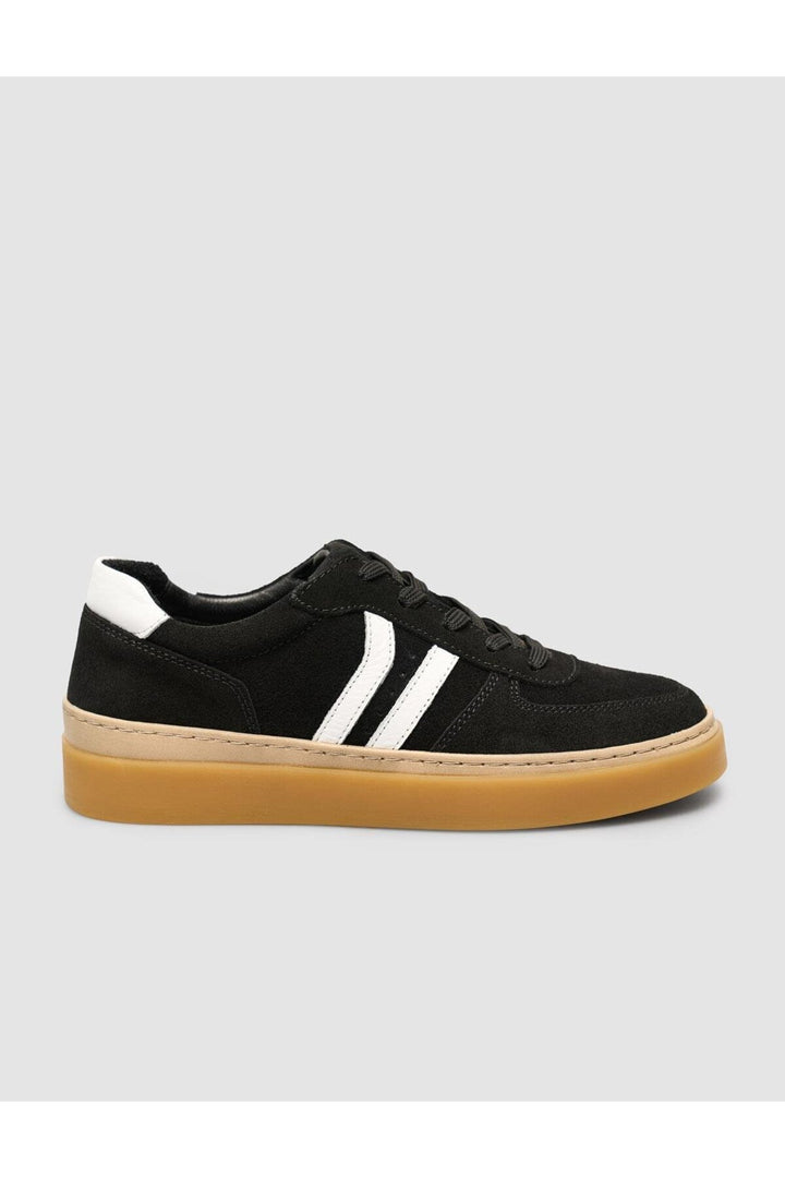 Cabani Shoes Baskets femme en suède noir avec bande. - Multicolore