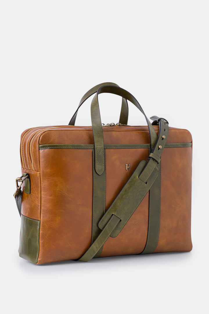 helmbrook Sac pour ordinateur portable Benedict en cuir véritable 15,6"à deux compartiments pour homme