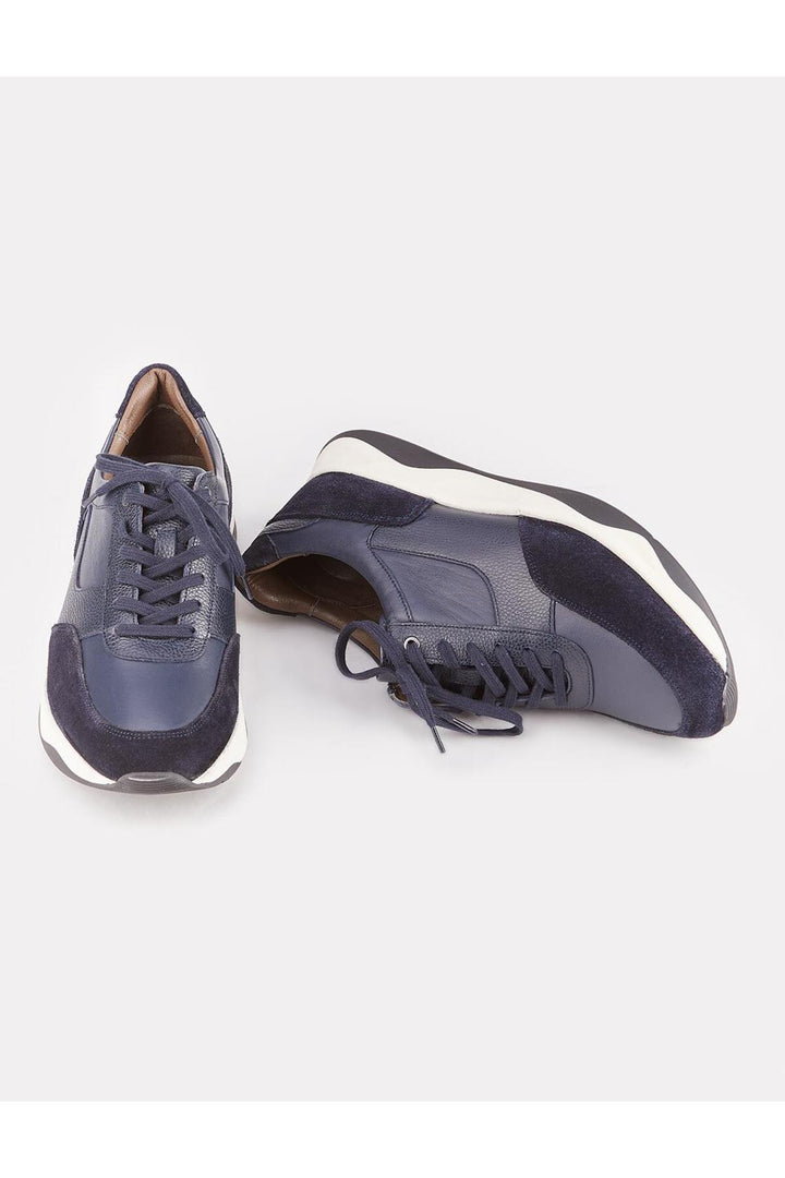 Cabani Shoes Chaussures de sport en cuir véritable pour homme bleu marine à lacets - Bleu marine