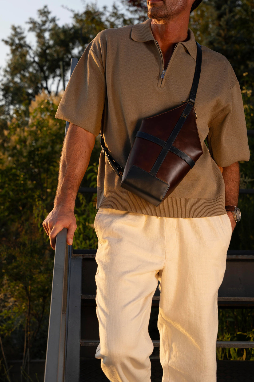 helmbrook Sac à bandoulière Delmar en cuir de luxe pour homme