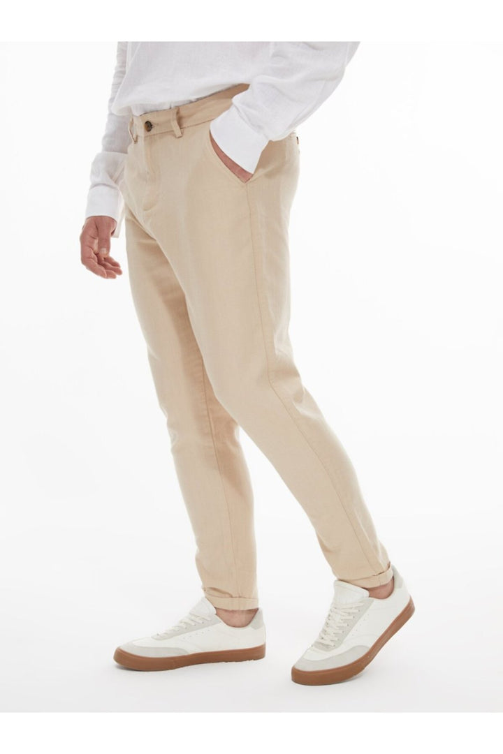 LTB Pantalon beige uni aspect lin