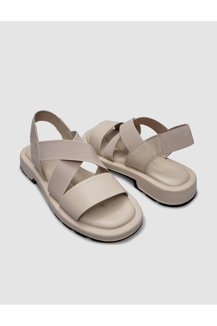 Cabani Shoes Sandales pour femmes en cuir véritable beige à élastique 100% - Multicolore