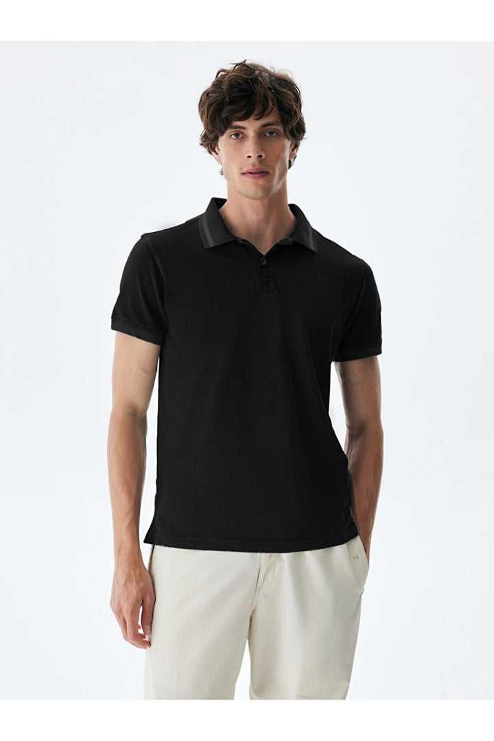 LTB T-shirt noir à col polo effet pâle