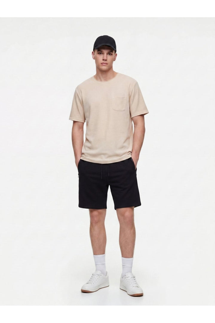 LTB T-shirt en piqué crème à col rond coupé - Crème