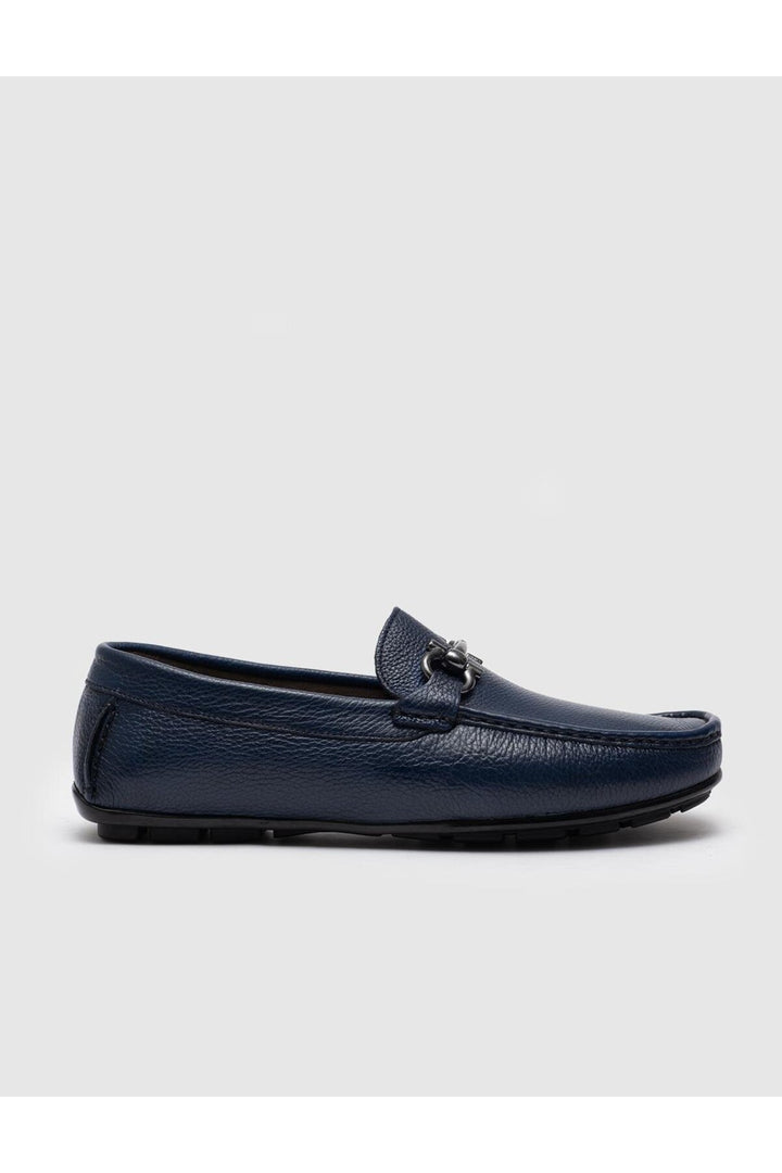 Cabani Shoes Mocassin pour homme en cuir véritable à boucle bleue - Bleu