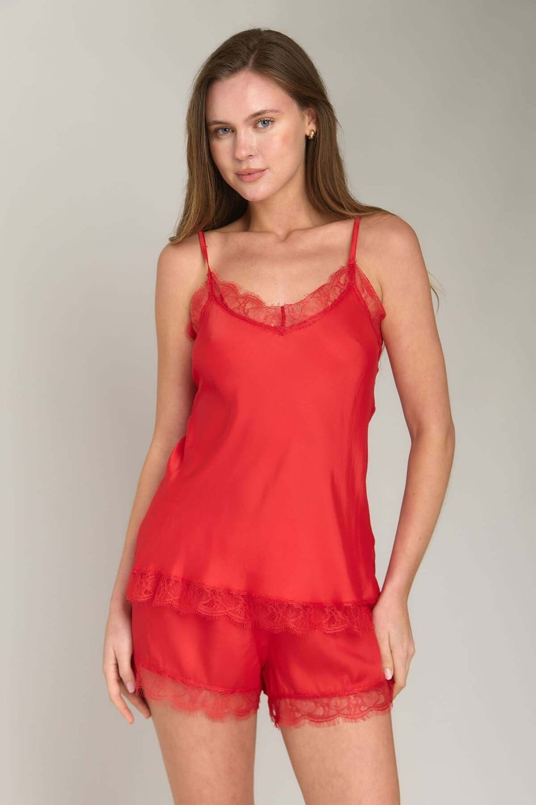 Lovely Things Ensemble de pyjamas à bretelles et à bretelles en corde de satin GERALDINE - Ensemble de pyjamas - Rouge
