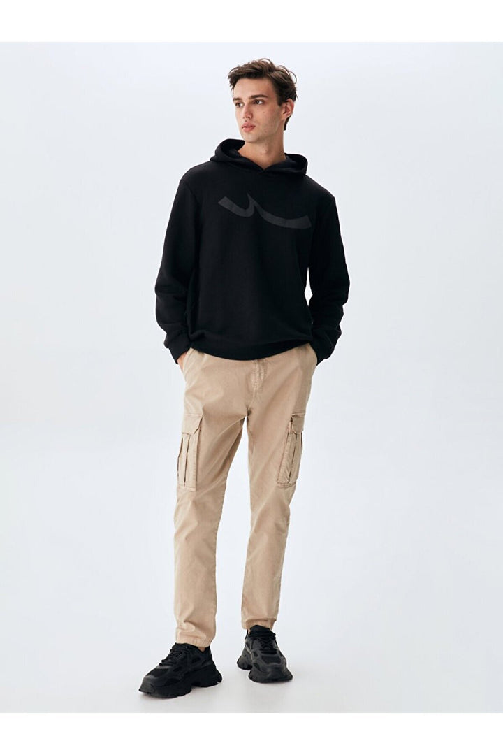 LTB Sweat-shirt noir coupe droite à capuche tendue sans fermeture éclair
