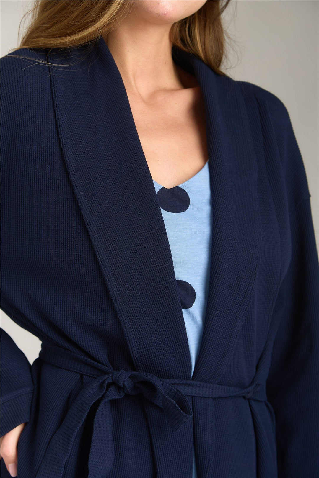 Lovely Things DAKOTA Peignoir court Waffle - Bleu marine