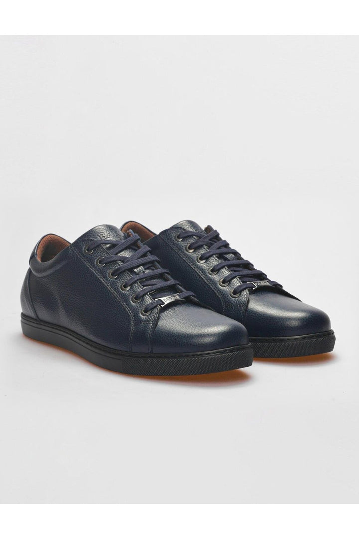 Cabani Shoes Baskets pour hommes en cuir véritable bleu marine à lacets - Bleu marine